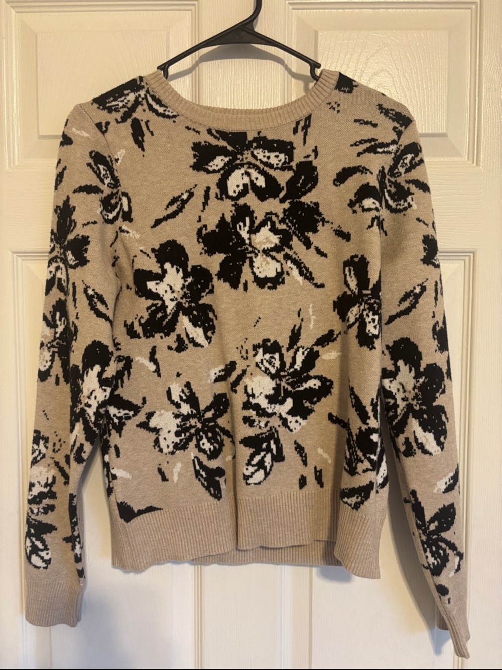 Cynthia Rowley Beige Floral Crewneck Sweater